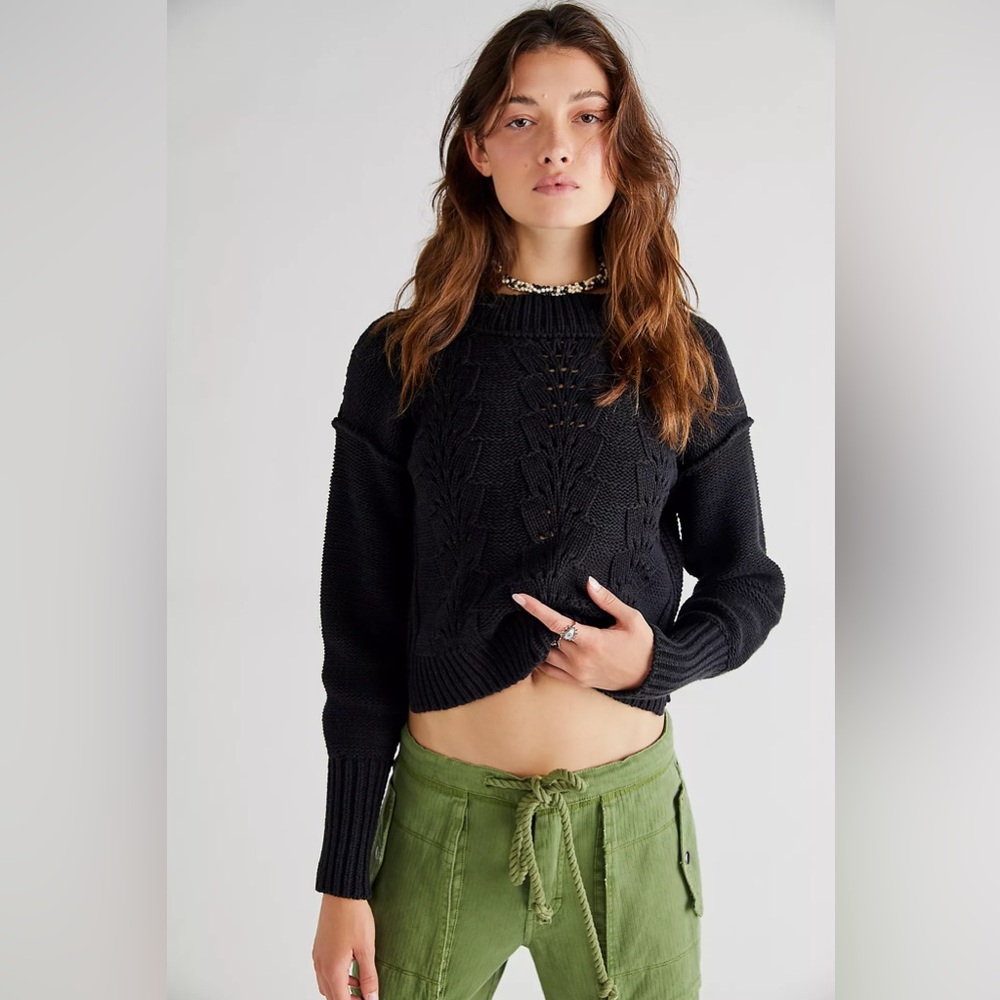 Free People Bell Song Pullover Sweater in Black Size Medium New